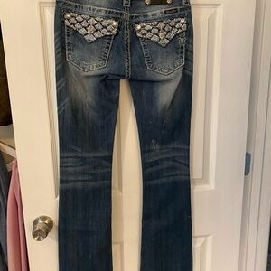 Miss Me Blue Boot Cut Jeans with Silver Accents